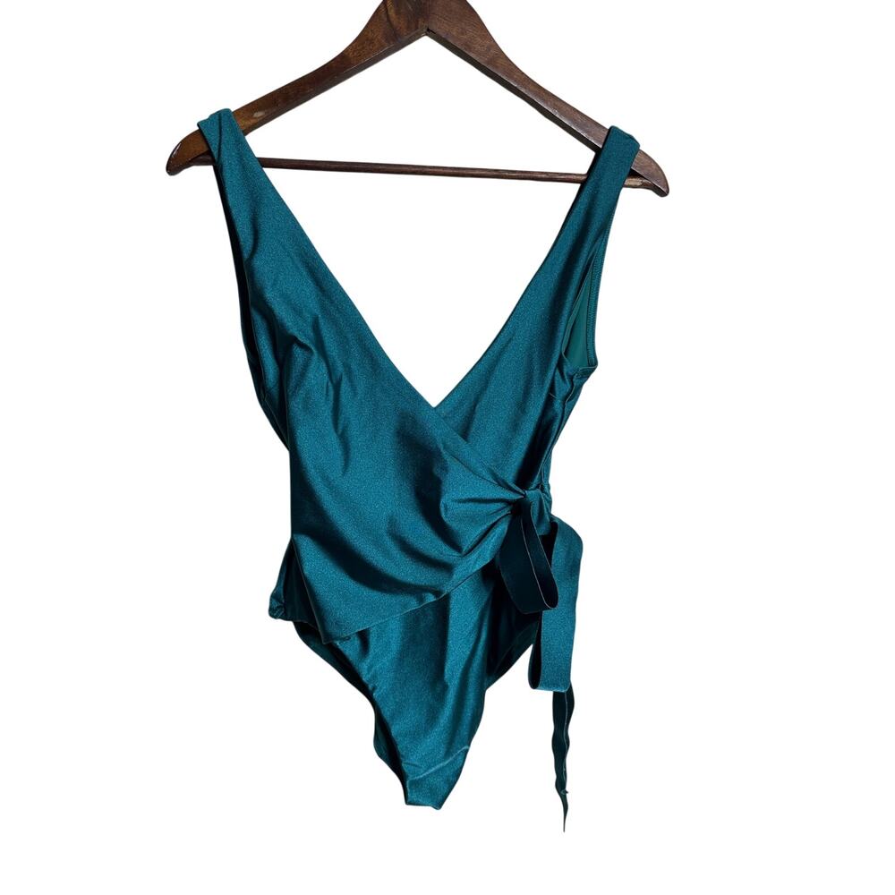 Zimmermann Swim Essentials Wrap One-Piece Swimsuit size S Teal Shimmer